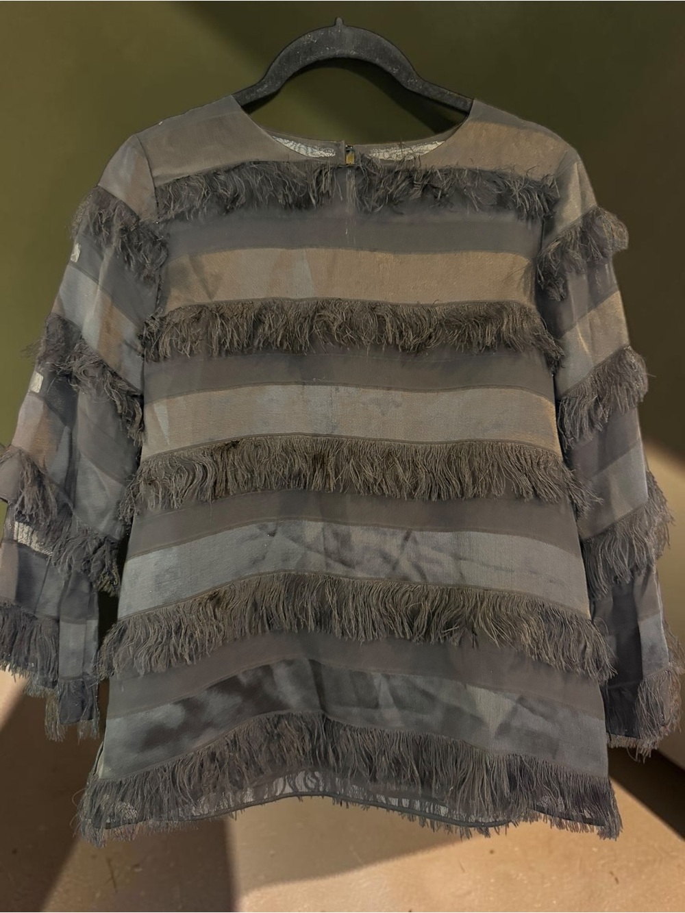 Waverly Grey Charcoal Fringe Stripe Blouse